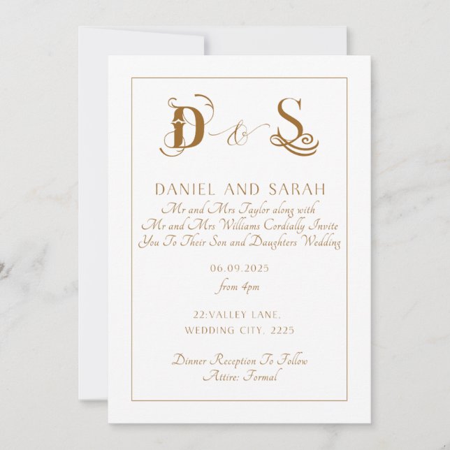 Elegante Gold Hochzeit Einladung (Vorderseite)