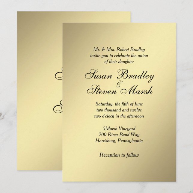 Elegante Gold Hochzeit Einladung (Vorne/Hinten)