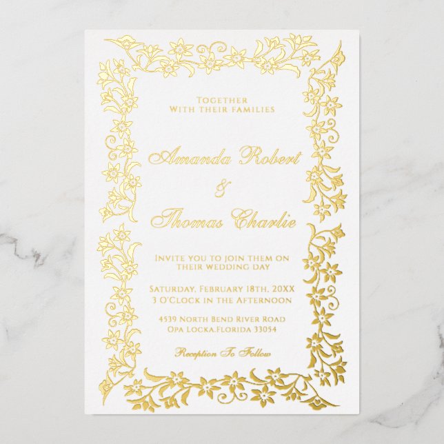Elegante Gold Hochzeit Einladung (Vorderseite)