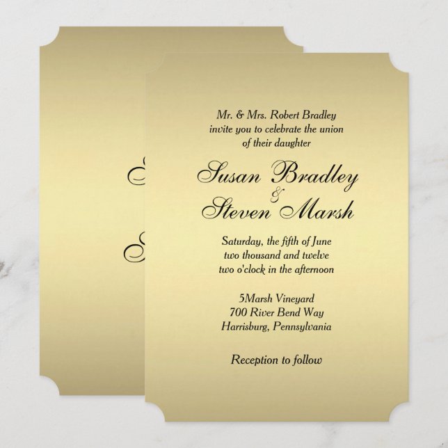 Elegante Gold Hochzeit Einladung (Vorne/Hinten)