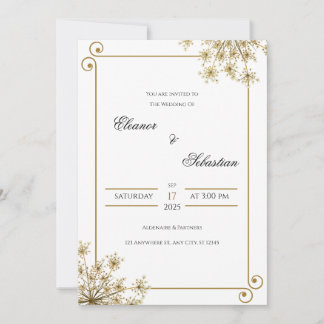 Elegante Gold Hochzeit mit floraler Akzenz Einladung