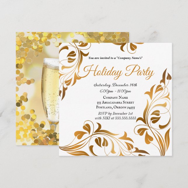 Elegante Gold Holiday Party Company Einladung (Vorne/Hinten)