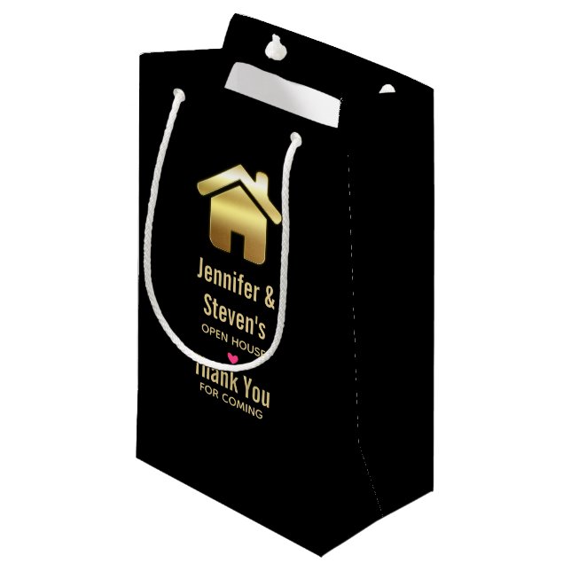 Elegante Gold House Symbol Housewarming Vielen Dan Kleine Geschenktüte (Vorderseite Schrägansicht)