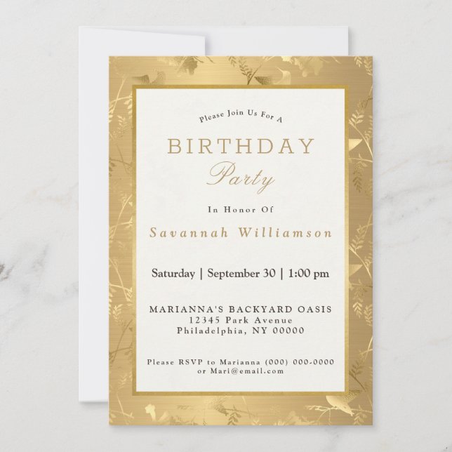 Elegante Gold Hummingbirds Glam Birthday Party Einladung (Vorderseite)