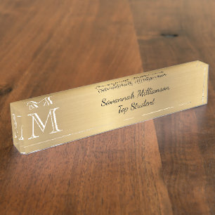Elegante Gold Imitate Metal Monogram Student Namensplakette