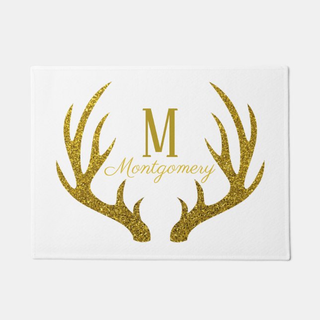 Elegante Gold Imitats Glitzer Hirsche Antler & Whi Fußmatte (Vorderseite)