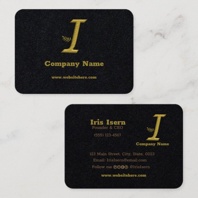 Elegante Gold Initial Letter I Logo Business Card Visitenkarte (Vorne/Hinten)