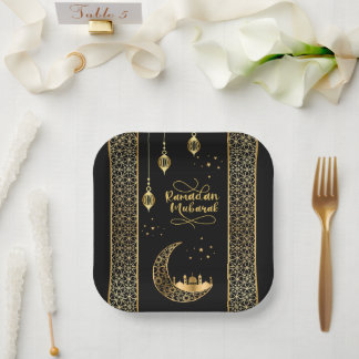 Elegante Gold Islamic Patterns Ramadan Mubarak Pappteller