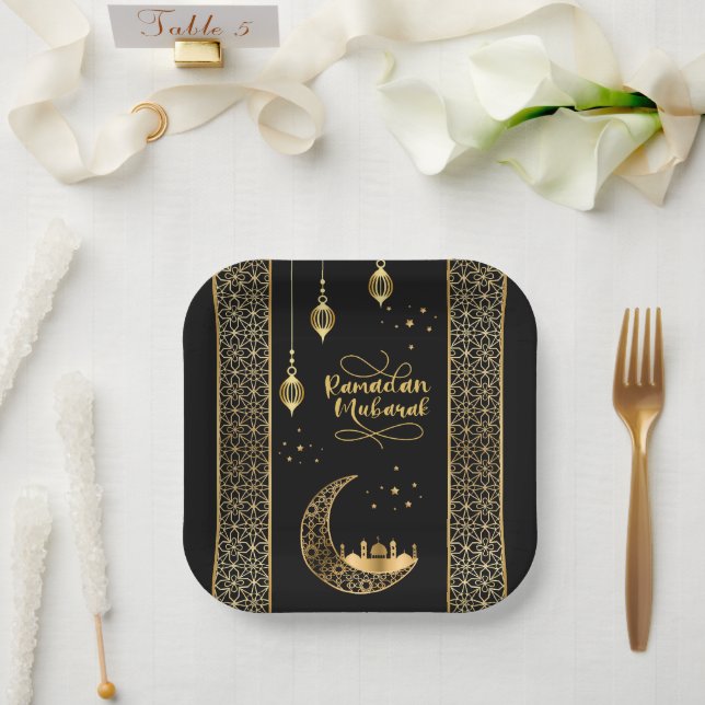 Elegante Gold Islamic Patterns Ramadan Mubarak Pappteller (Hochzeit)