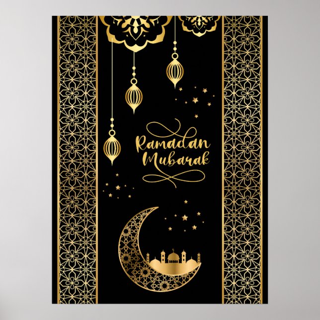 Elegante Gold Islamic Patterns Ramadan Mubarak Poster (Vorne)