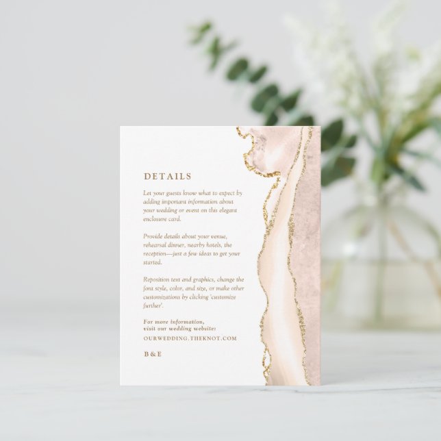 Elegante Gold Ivory Agate Wedding Details Begleitkarte (Stehend Vorderseite)