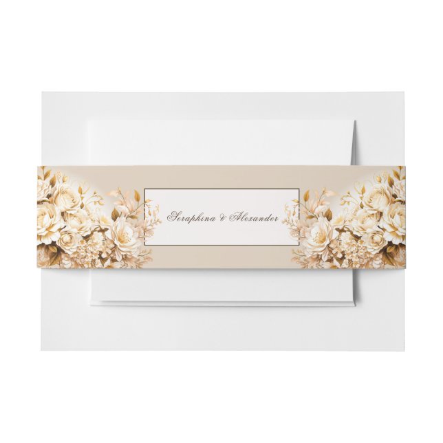 Elegante Gold & Ivory Floral Wedding Stationery Einladungsbanderole (Vorderseite Beispiel)