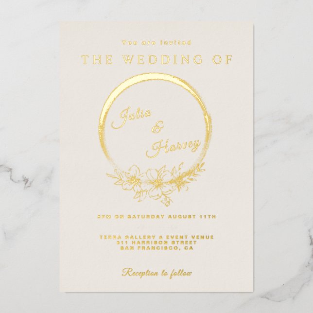 Elegante Gold Ivory Wedding Foil Einladung (Vorderseite)