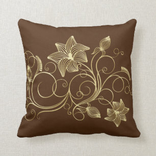 Elegante Gold Ivy Blume und Blätter Kopfkissen Kissen