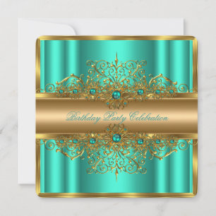 Elegante Gold Jade Türkis Perlen Geburtstagsfeier  Einladung