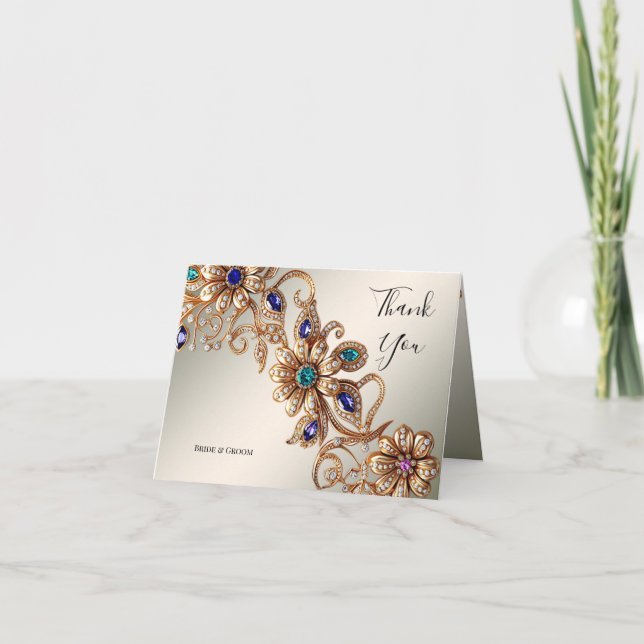 Elegante Gold Jewel Blume Danke Karte (Vorderseite)