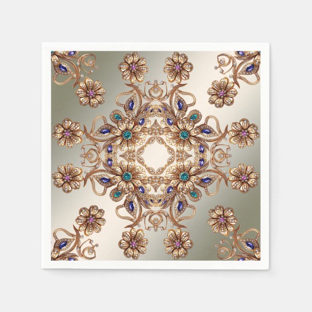 Elegante Gold Jewel Blume Napkins Serviette (Vorderseite)