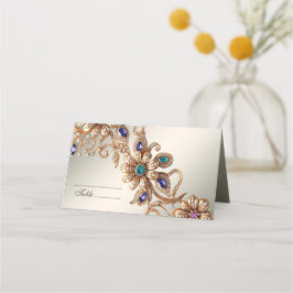 Elegante Gold Jewel Blume Platzkarte