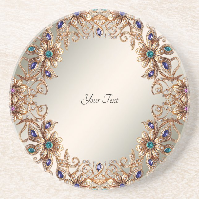 Elegante Gold Jewel Blume Sandstone Untersetzer (Vorne)