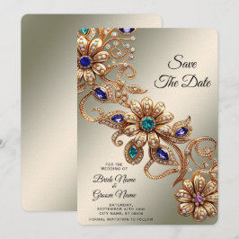 Elegante Gold Jewel Blume Save the Date