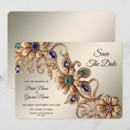 Elegante Gold Jewel Blume Save the Date
