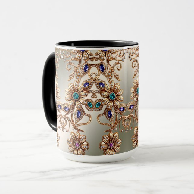 Elegante Gold Jewel Blume Tasse (Vorderseite Links)