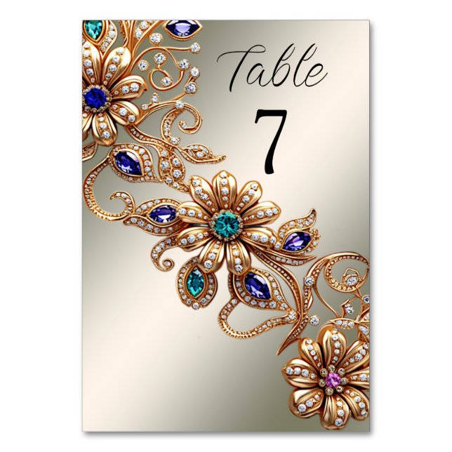 Elegante Gold Jewel Blume Tischnummer (Vorderseite)