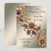 Elegante Gold Jewel Blume Verlobung Einladung