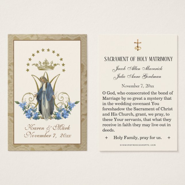 Elegante Gold Jungfrau Mary Wedding Holy Cards (Vorne & Hinten)