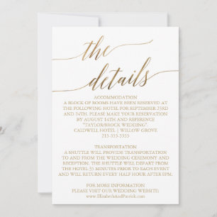Elegante Gold Kalligrafie 5x7" Hochzeitsdetails Ka Einladung