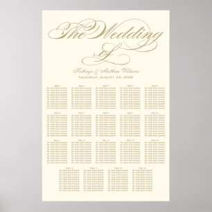 Elegante Gold-Kalligrafie Elfenbein Hochzeits-Sitz Poster