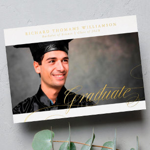Elegante Gold-Kalligrafie-Foto-Abschlussfeier Coll Folieneinladung