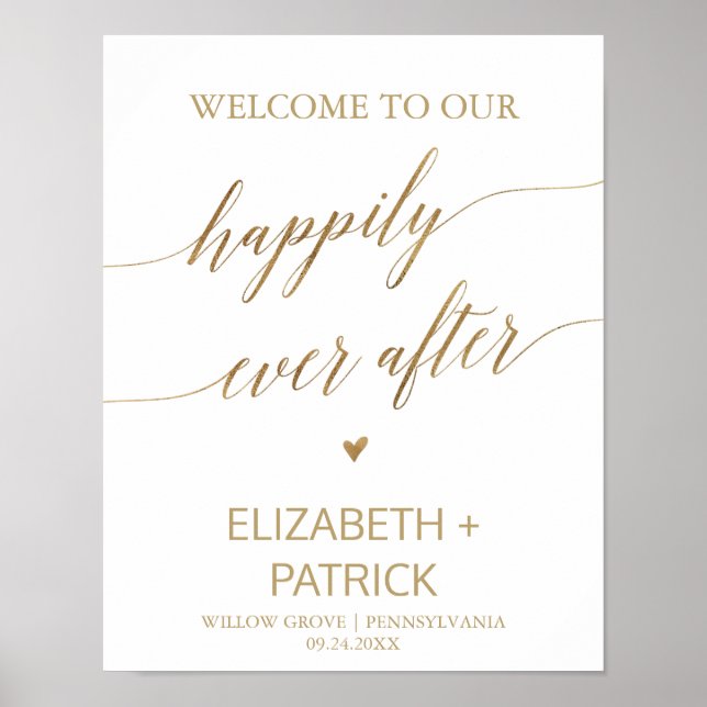 Elegante Gold-Kalligrafie glücklich je nach Herz Poster (Vorne)