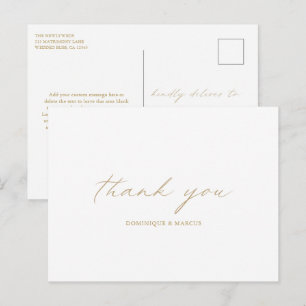 Elegante Gold-Kalligrafie Moderne Hochzeits-Dankes Postkarte