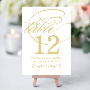 Elegante Gold-Kalligrafie-Tischnummernkarte Einladung