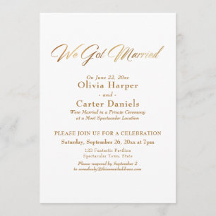 Elegante Gold-Kalligrafie Wir haben geheiratet Rec Einladung