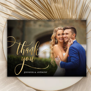 Elegante Gold-Kalligrafieschrift 2 Foto Hochzeit Dankeskarte