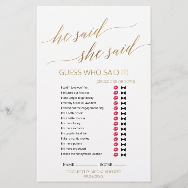 Elegante Gold Kalligraphie sagte er, sie sagte Spi (Vorderseite)