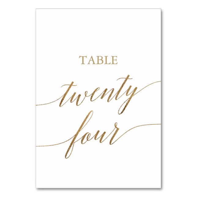 Elegante Gold-Kalligraphie-Tischnummer 24 Tischnummer (Vorderseite)