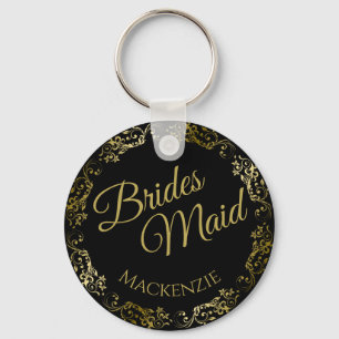 Elegante Gold Lace auf Black Bridesmaid Hochzeit Schlüsselanhänger