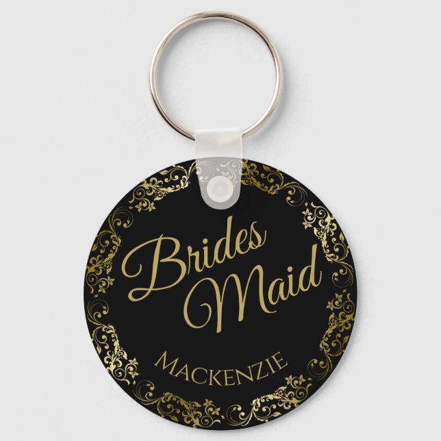 Elegante Gold Lace auf Black Bridesmaid Hochzeit Schlüsselanhänger (Vorderseite)