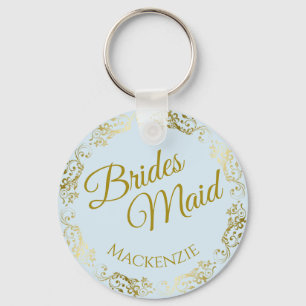 Elegante Gold Lace auf Blue Bridesmaid Wedding Schlüsselanhänger
