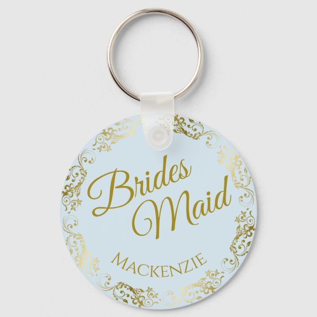 Elegante Gold Lace auf Blue Bridesmaid Wedding Schlüsselanhänger (Vorderseite)