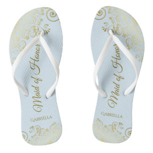 Elegante Gold Lace Trauzeugin Blass Blue Wedding Flip Flops