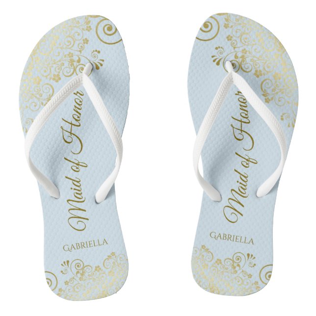 Elegante Gold Lace Trauzeugin Blass Blue Wedding Flip Flops (Fußbett)
