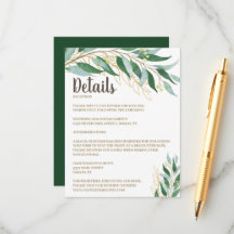Elegante Gold Leaf Wedding Details Einsteckkarte