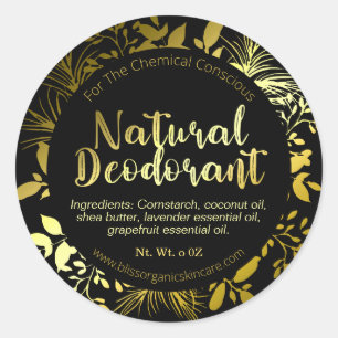 Elegante Gold Leaf Zweige auf Black Deodorant Runder Aufkleber