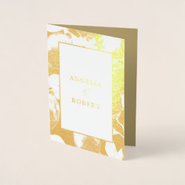 Elegante Gold Lemons & Foliage Wedding Real Folienkarte