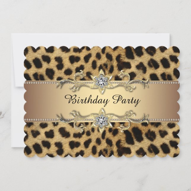 Elegante Gold Leopard Geburtstagsparty Einladung (Vorderseite)