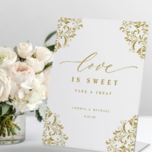 Elegante Gold Liebe ist süßes Hochzeitszeichen Sockelschild